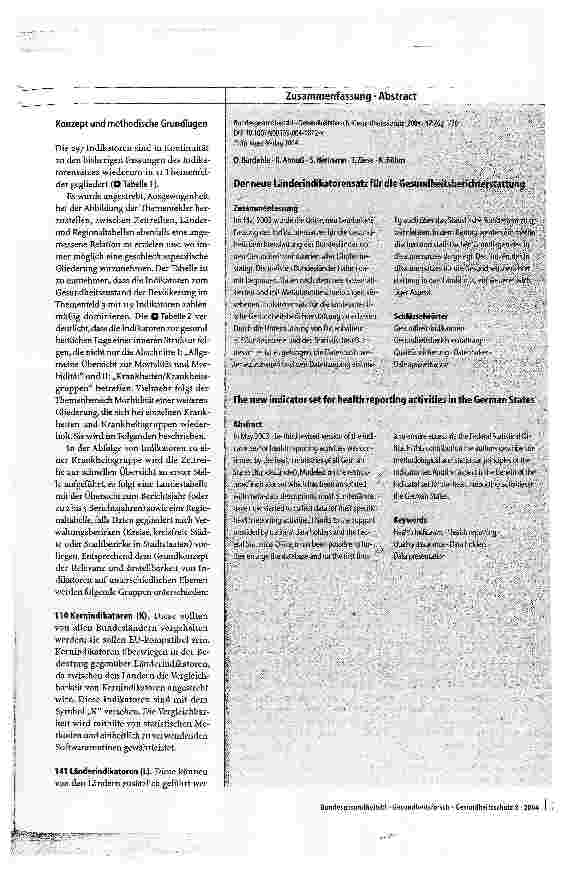 Vorschauseite 2: Der neue Länderindikatorensatz für die Gesundheitsberichterstattung