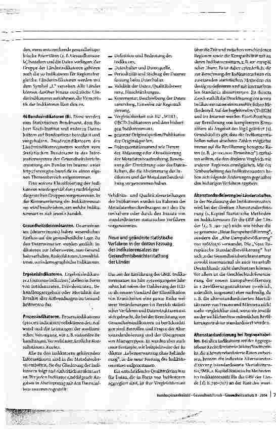 Vorschauseite 4: Der neue Länderindikatorensatz für die Gesundheitsberichterstattung
