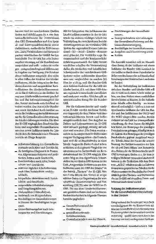 Vorschauseite 6: Der neue Länderindikatorensatz für die Gesundheitsberichterstattung
