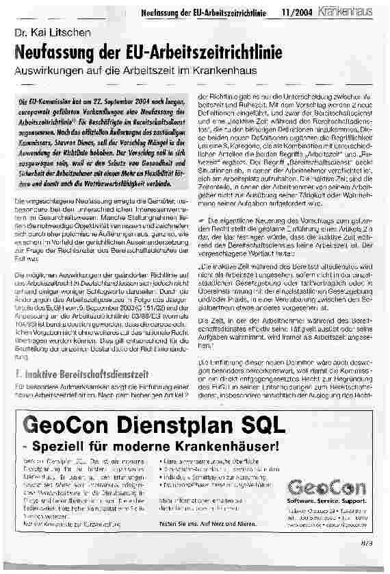 Vorschauseite 1: Neufassung der EU-Arbeitszeitrichtlinie