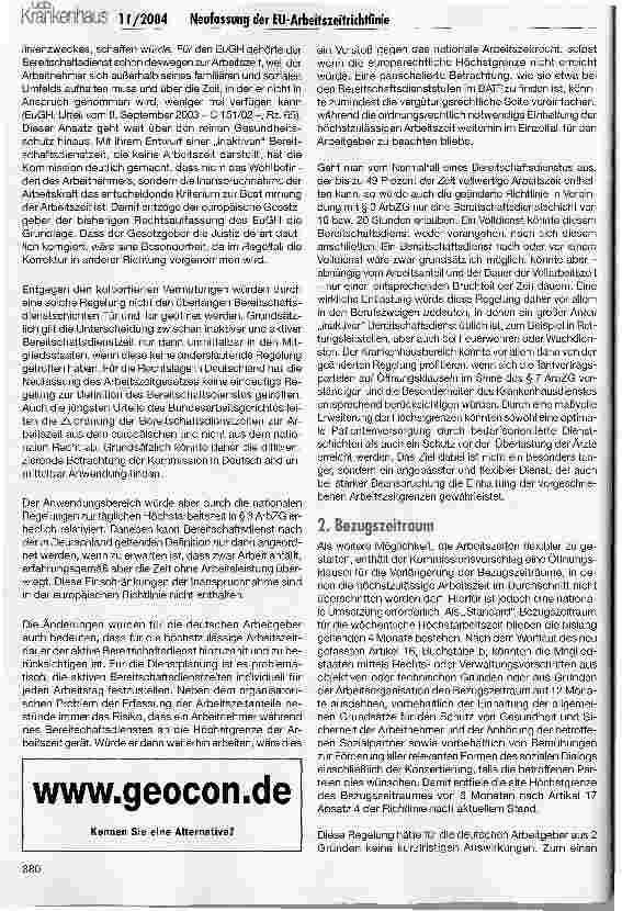 Vorschauseite 2: Neufassung der EU-Arbeitszeitrichtlinie