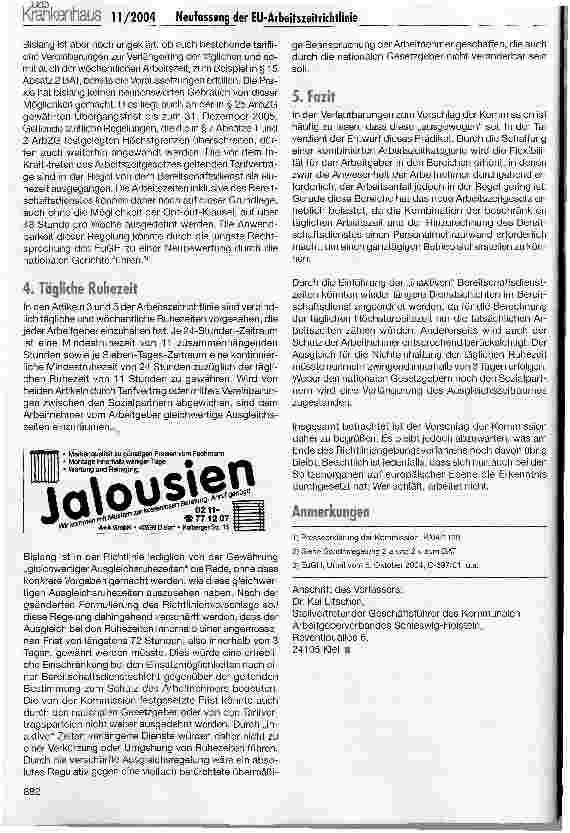 Vorschauseite 4: Neufassung der EU-Arbeitszeitrichtlinie