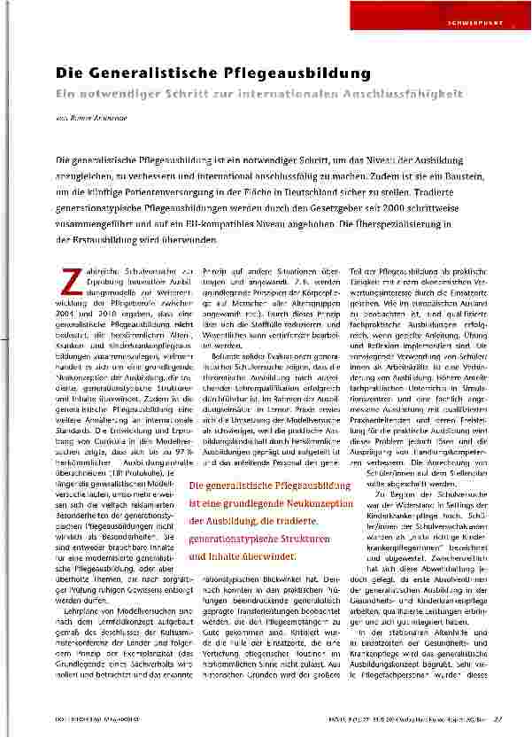 Vorschauseite 1: Die Generalistische PflegeausbildungEin notwendiger Schritt zur internationalen Änschlussfähigkeit