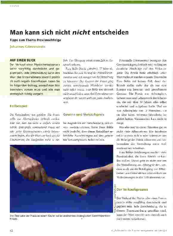 Vorschauseite 1: Man kann sich nicht nicht entscheidenTipps zum Thema Praxisnachfolge