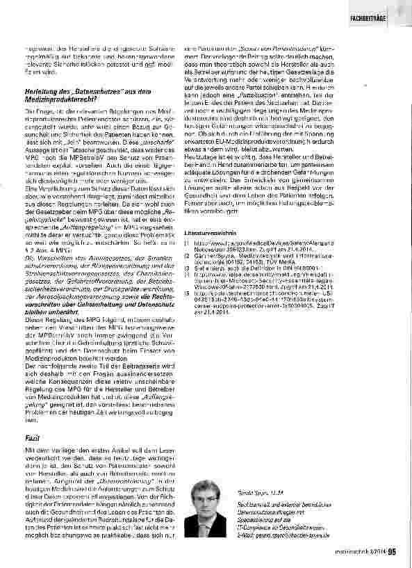 Vorschauseite 6: Der Schutz von Patientendaten bei vernetzten Medizinprodukten Teil 1: Verantwortlichkeiten im Bereich des Medizinprodukterechts