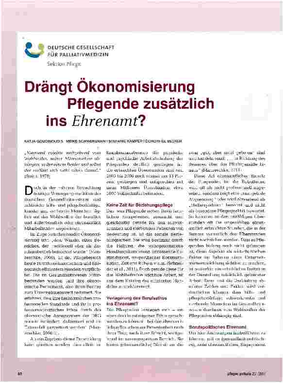 Vorschauseite 1: Drängt Ökonomisierung Pflegende zusätzlich ins Ehrenamt?