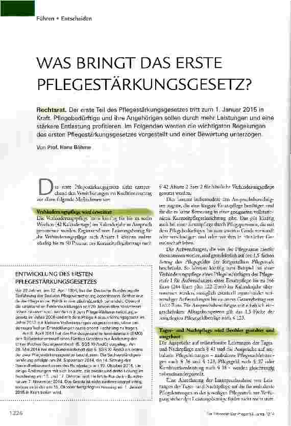 Vorschauseite 1: WAS BRINGT DAS ERSTE PFLEGESTÄRKUNGSGESETZ?