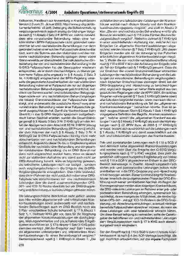 Vorschauseite 6: Ambulante Operationen und Stationsersetzende Eingriffe im Krankenhaus nach § 115 b SGB V -eine Einstiegshilfe (II)