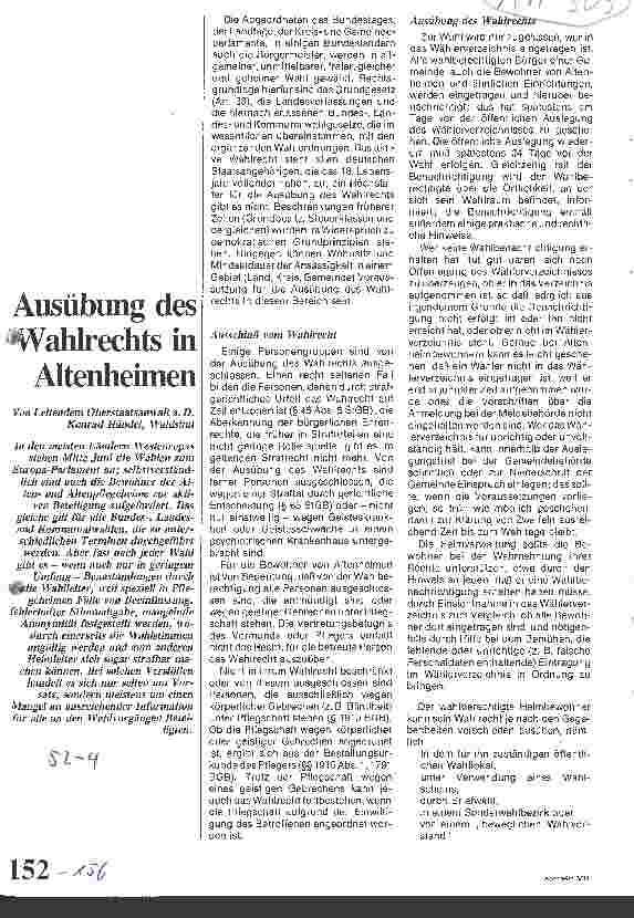 Vorschauseite 1: Ausübung des Wahlrechts in Altenheimen