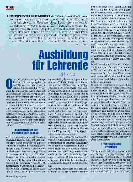 Vorschauseite 1: Ausbildung für Lehrende Erfahrungen stehen zur Diskussion