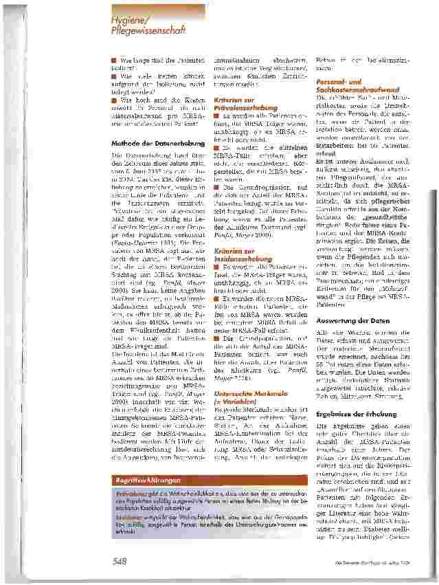 Vorschauseite 2: Pflegerelevante MRSA-ProblematikPrävalenzund Inzidenzerhebung am Klinikum Dortmund