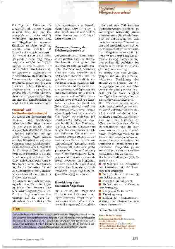 Vorschauseite 5: Pflegerelevante MRSA-ProblematikPrävalenzund Inzidenzerhebung am Klinikum Dortmund