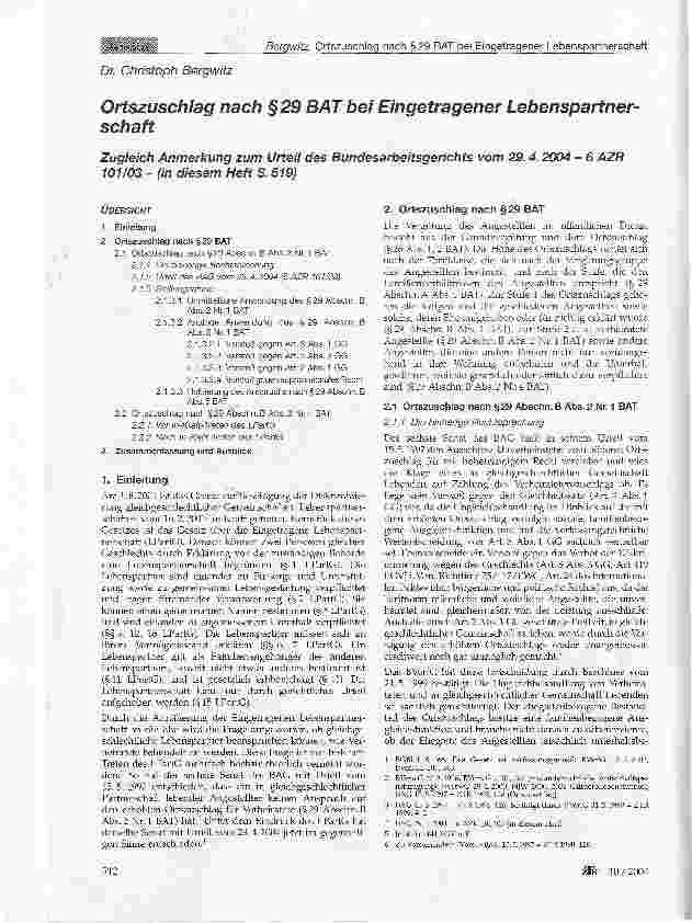 Vorschauseite 1: Ortszuschlag nach §29 BAT bei Eingetragener Lebenspartnerschaft