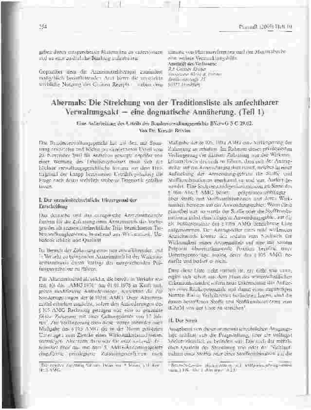 Vorschauseite 1: Abermals: Die Streichung von der Traditionsliste als anfechtbarer Verwaltungsakt - eine dogmatische Annäherung. (Teil 1)