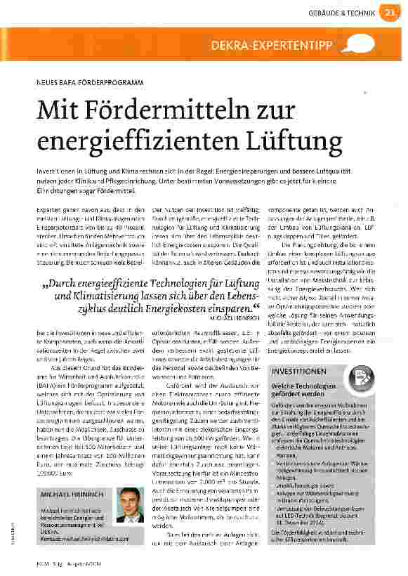 Vorschauseite 1: Mit Fördermitteln zur energieffizienten Lüftung