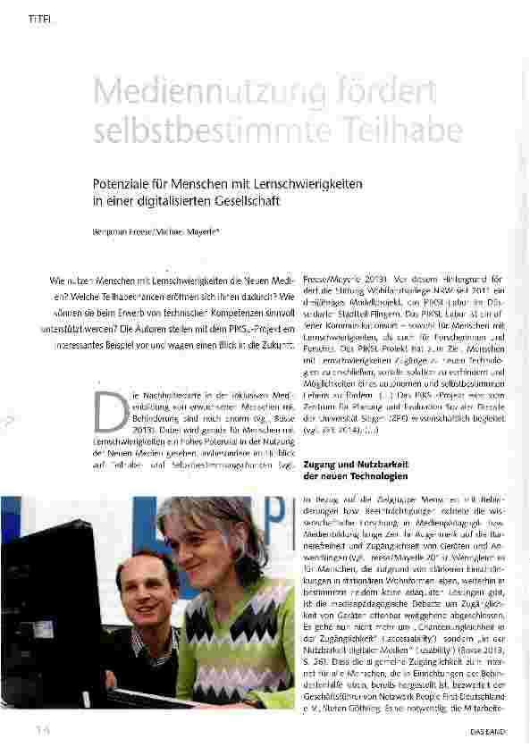 Vorschauseite 1: Mediennutzung fördert selbstbestimmte Teilhabe