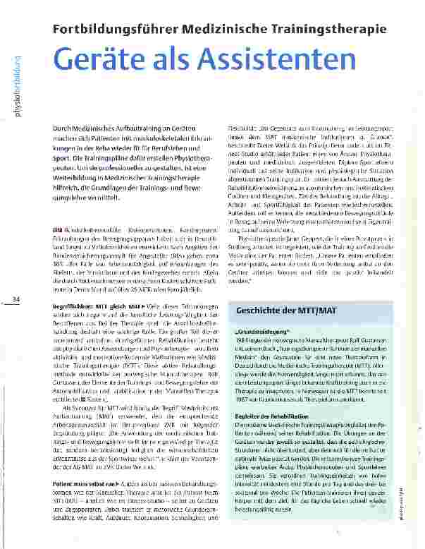 Vorschauseite 1: Fortbildungsführer Medizinische Trainingstherapie Geräte als Assistenten