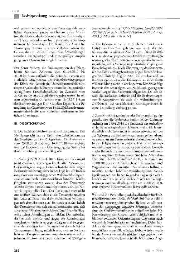Vorschauseite 3: Anforderungen an die Feststellung der Testierunfähigkeit bei chronisch-progredienter Demenz BGB§ 2229 Abs. 4