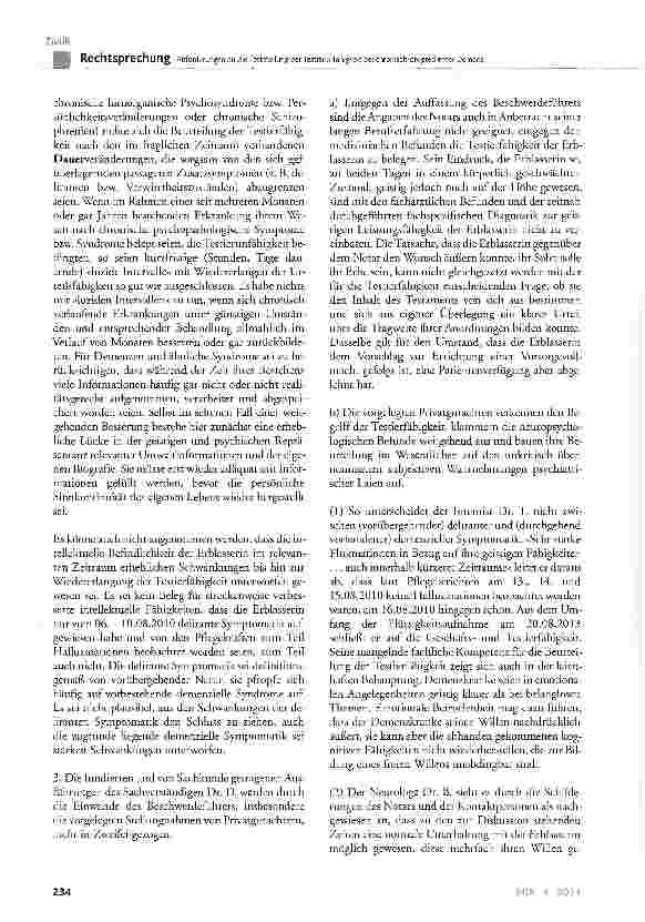 Vorschauseite 5: Anforderungen an die Feststellung der Testierunfähigkeit bei chronisch-progredienter Demenz BGB§ 2229 Abs. 4