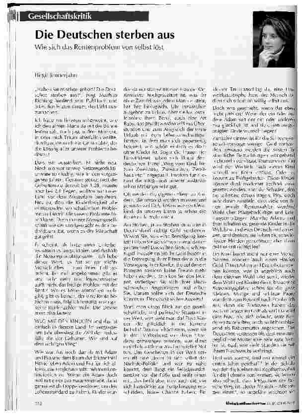Vorschauseite 1: Die Deutschen sterben ausWie sich das Rentenproblem von selbst löst