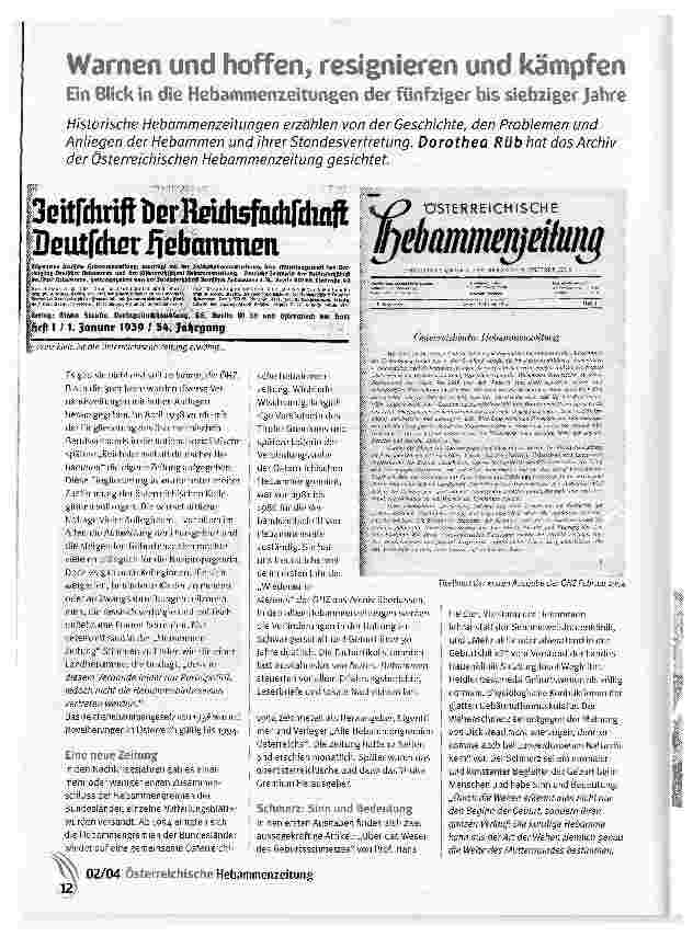 Vorschauseite 1: Warnen und hoffen, resignieren und kämpfenEin Blick in die Hebammenzeitungen der fünfziger bis siebziger Jahre