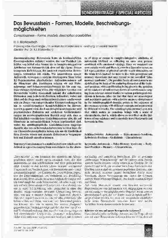 Vorschauseite 1: Das Bewusstsein - Formen, Modelle, Beschreibungsmöglichkeiten