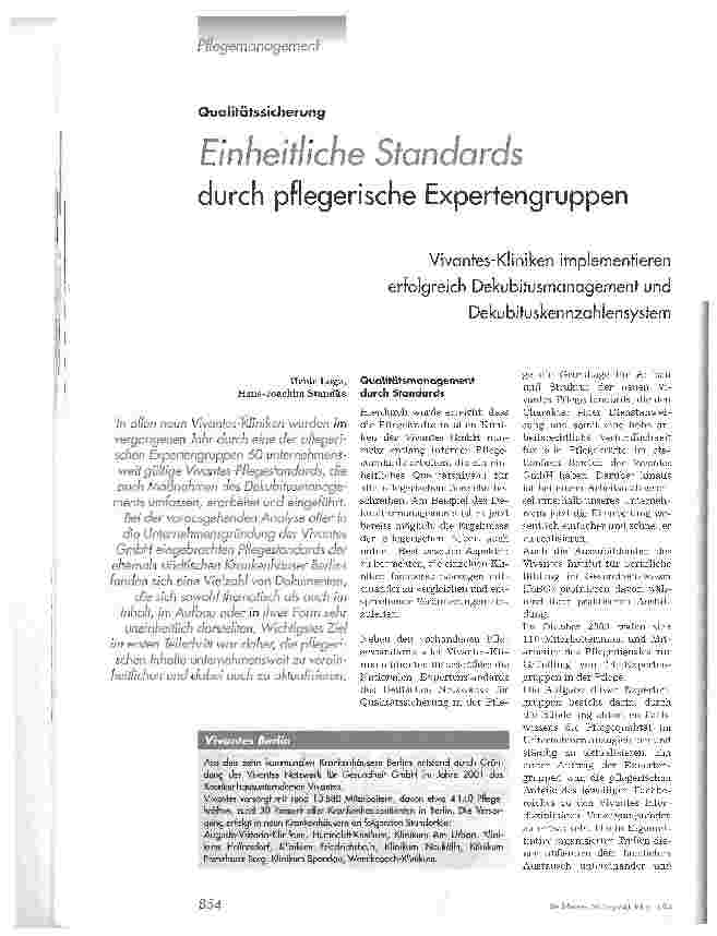 Vorschauseite 1: Einheitliche Standards durch pflegerische ExpertengruppenVivantes-Kliniken implementieren erfolgreich ekubitusmanagement und Dekubituskennzahlensystem