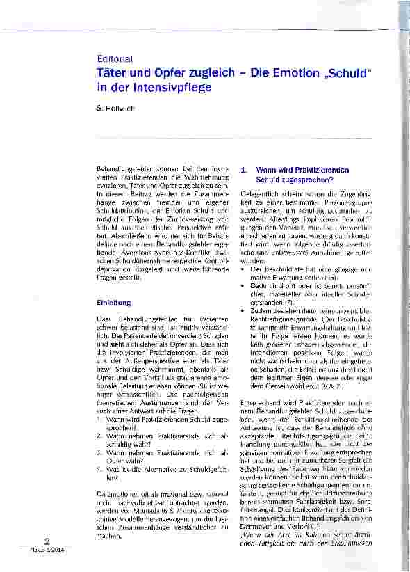 Vorschauseite 1: Täter und Opfer zugleich - Die Emotion „Schuld in der Intensivpflege