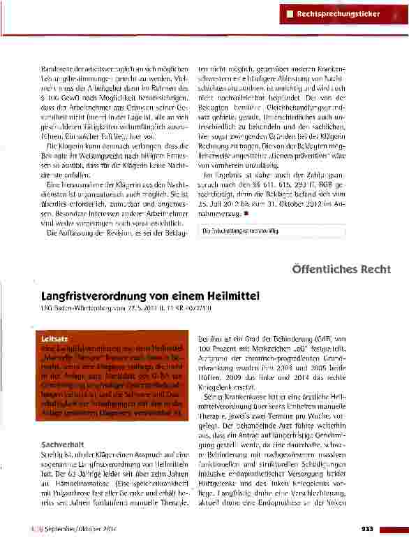 Vorschauseite 1: Langfristverordnung von einem Heilmittel LSG Baden-Württemberg vom 27. 5.2014 (L 11 KR 4072/13)