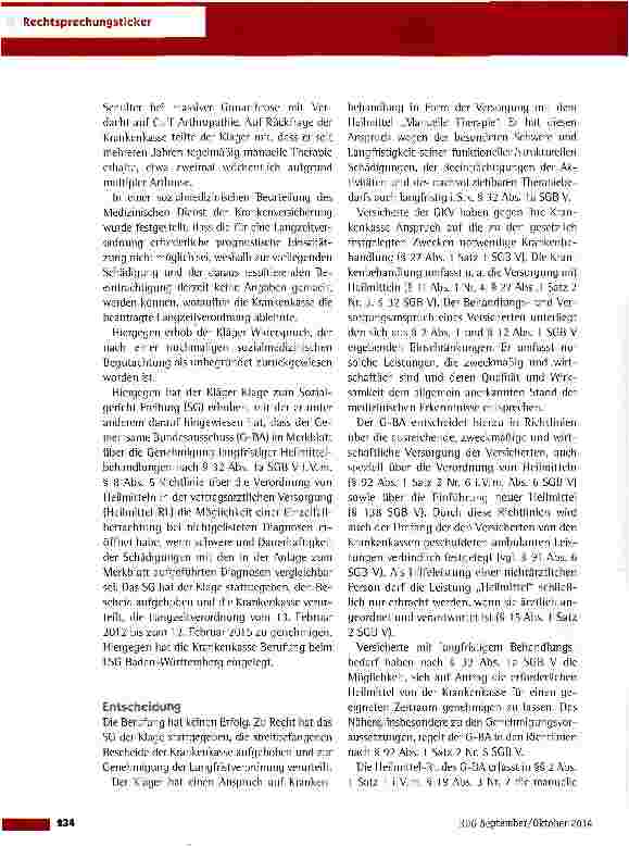 Vorschauseite 2: Langfristverordnung von einem Heilmittel LSG Baden-Württemberg vom 27. 5.2014 (L 11 KR 4072/13)