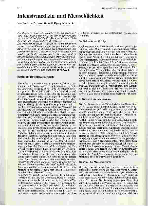 Vorschauseite 1: Intensivmedizin und Menschlichkeit