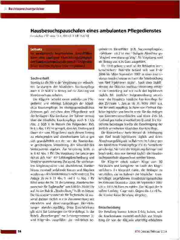 Vorschauseite 1: Hausbesuchspauschalen eines ambulanten Pflegedienstes Hessisches LSG vom 10.1.2013 (L 8 KR 153/10)