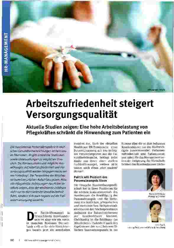 Vorschauseite 1: Arbeitszufriedenheit steigert Versorgungsqualität