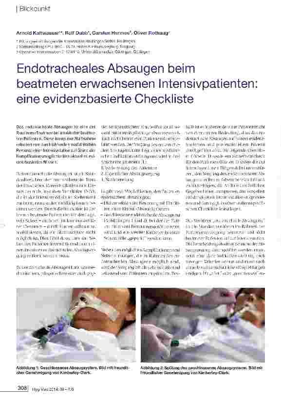 Vorschauseite 1: Endotracheales Absaugen beim beatmeten erwachsenen Intensivpatienten eine evidenzbasierte Checkliste