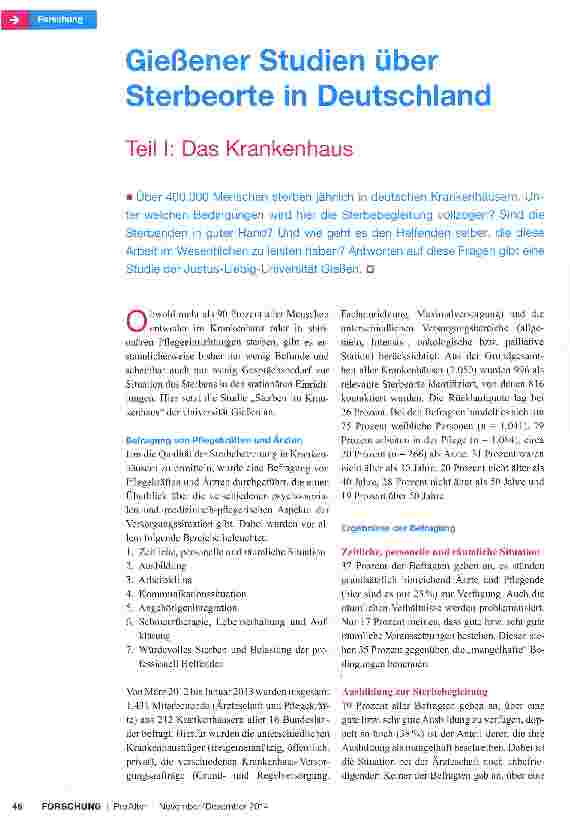 Vorschauseite 1: Gießener Studien über Sterbeorte in Deutschland Teil I: Das Krankenhaus