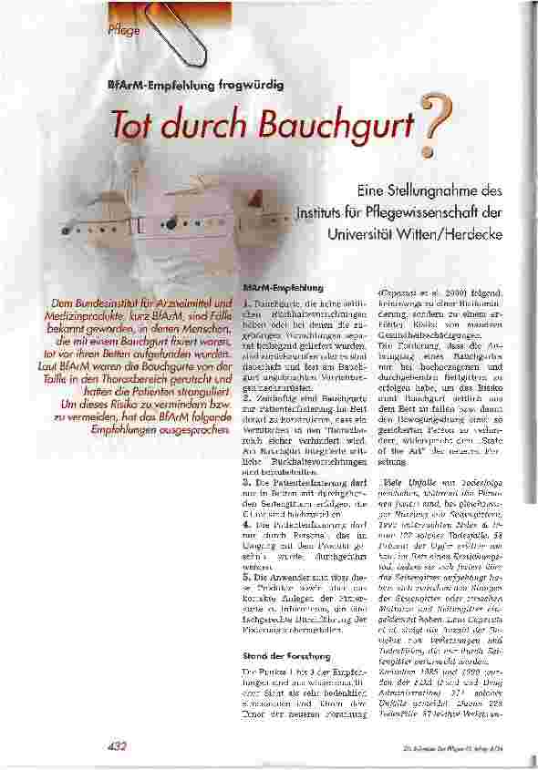 Vorschauseite 1: Tot durch Bauchgurt?Eine Stellungnahme des Instituts für Pflegewissenschaft derUniversität Witten/Herdecke