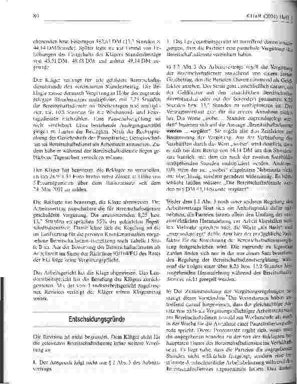 Vorschauseite 2: Vergütung für geleistete Bereitschaftsdienste eines ArztesBundesarbeitsgericht, Urteil vom 28. Januar 2004 - 5 AZR 530/02 -
