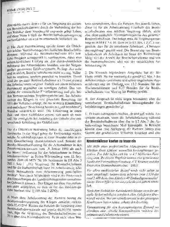 Vorschauseite 3: Vergütung für geleistete Bereitschaftsdienste eines ArztesBundesarbeitsgericht, Urteil vom 28. Januar 2004 - 5 AZR 530/02 -