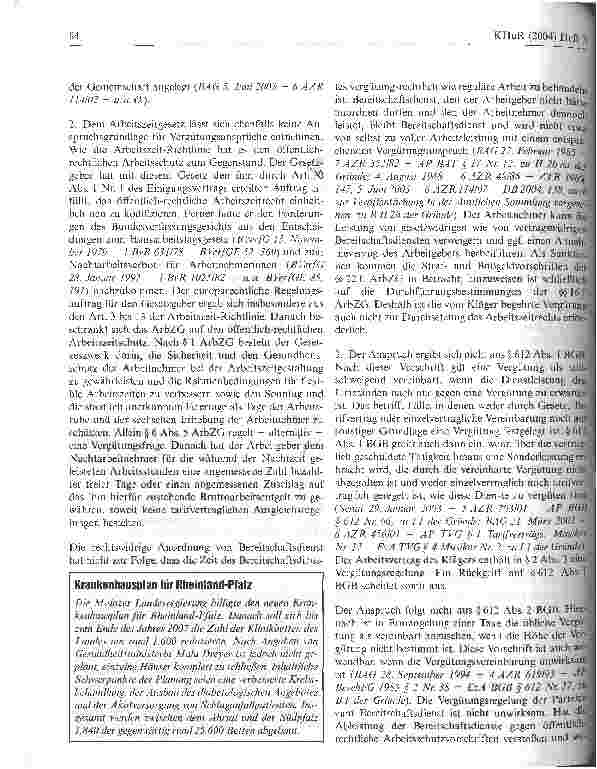 Vorschauseite 6: Vergütung für geleistete Bereitschaftsdienste eines ArztesBundesarbeitsgericht, Urteil vom 28. Januar 2004 - 5 AZR 530/02 -
