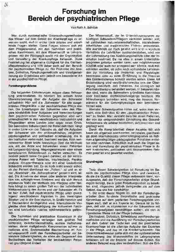 Vorschauseite 1: Forschung im Bereich der psychiatrischen Pflege