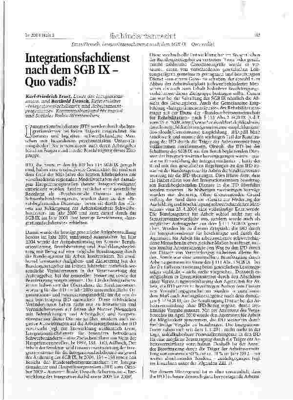 Vorschauseite 1: Integrationsfachdienst nach dem SGB IX -Quovadis?