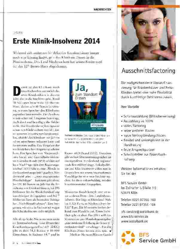 Vorschauseite 1: Erste Klinik-Insolvenz 2014