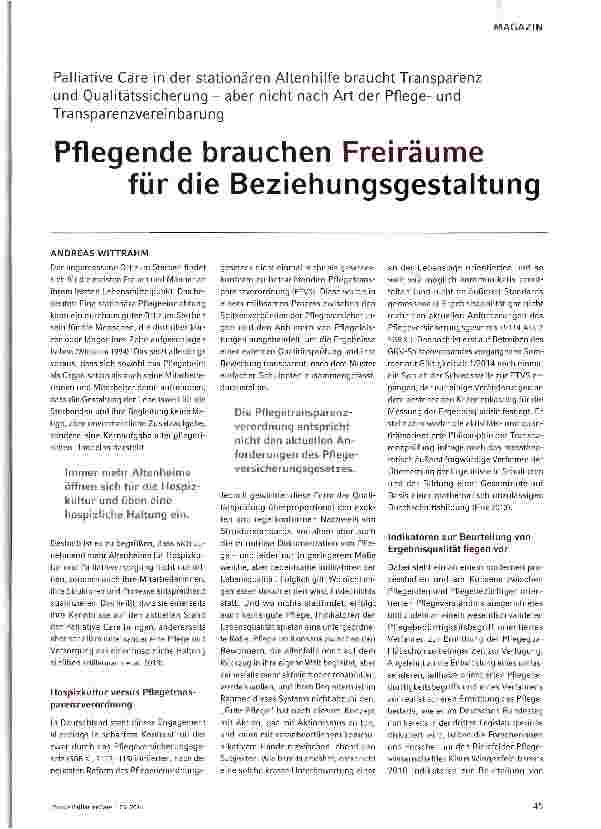Vorschauseite 1: Pflegende brauchen Freiräume für die Beziehungsgestaltung