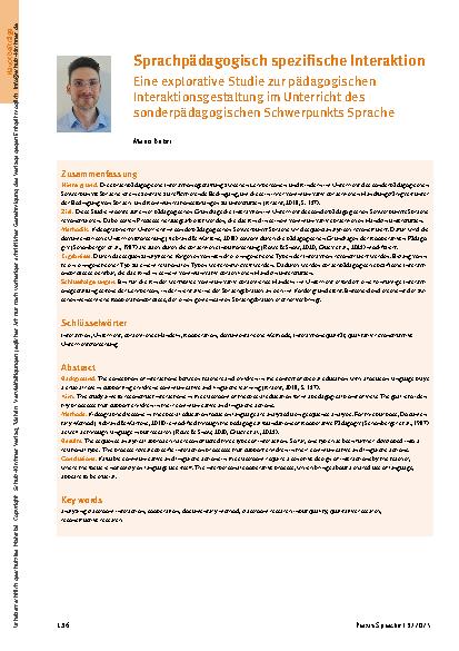 Vorschauseite 1: Sprachpädagogisch spezifische Interaktion Eine explorative Studie zur pädagogischen Interaktionsgestaltung im Unterricht des sonderpädagogischen Schwerpunkts Sprache