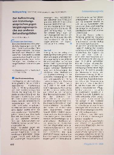 Vorschauseite 1: Zur Aufrechnung von Erstattungsansprüchen gegen Vergütungsansprüche aus anderen Behandlungsfällen.