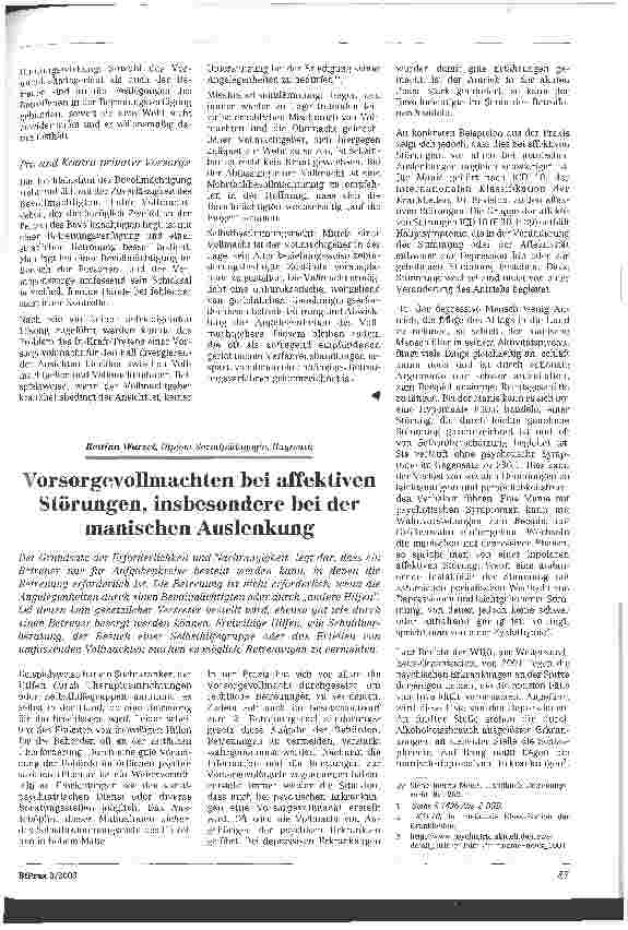 Vorschauseite 1: Vorsorgevollmachten bei affektiven Störungen, insbesondere bei der manischen Auslenkung