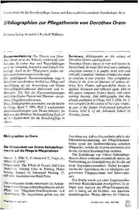 Vorschauseite 1: Bibliographien zur Pflegetheorie von Dorothea Orem