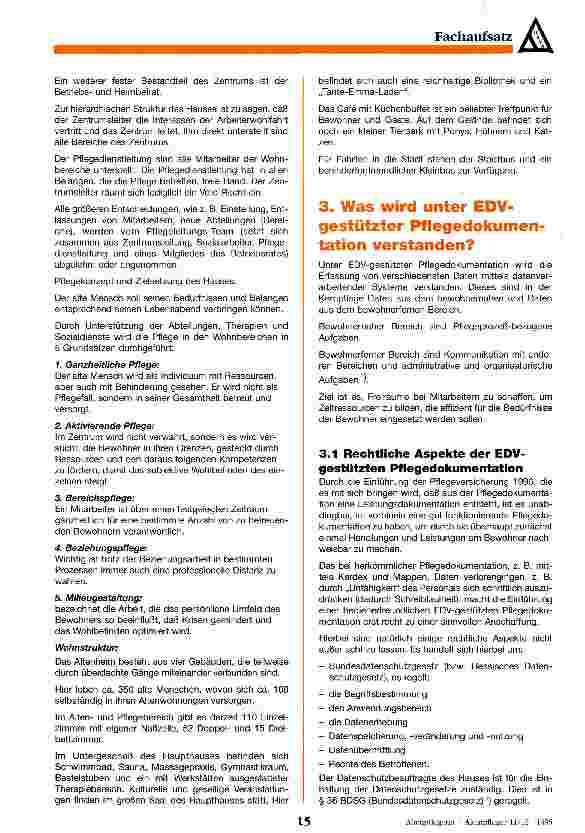 Vorschauseite 2: Einführung einer EDV-gestützten Pflegedokumentation in einem Altenheim - ein Aufriß -