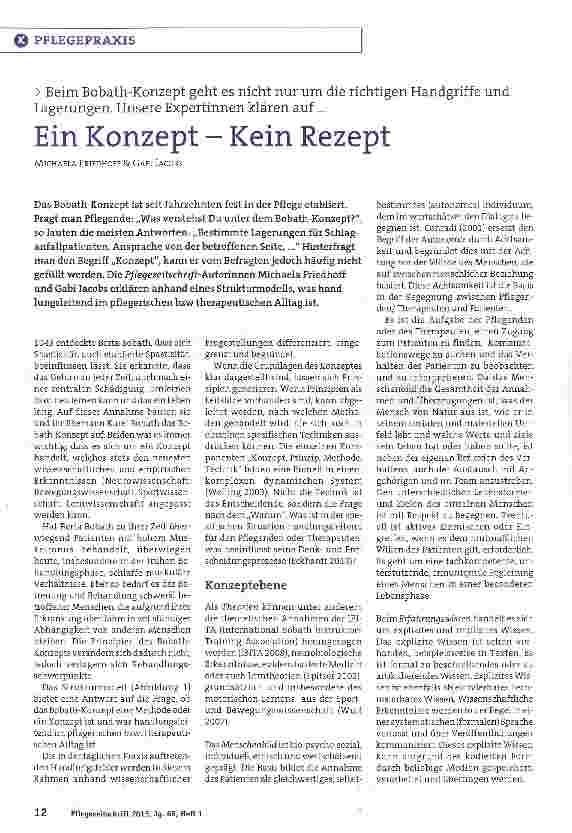 Vorschauseite 1: Beim Bobath-Konzept geht es nicht nur um die richtigen Handgriffe und Lagerungen. Unsere Expertinnen klären auf... Ein Konzept - Kein Rezept