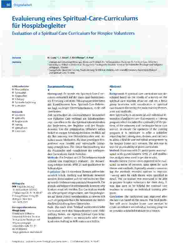 Vorschauseite 1: Evaluierung eines Spiritual-Care-Curriculums für Hospizbegleiter
